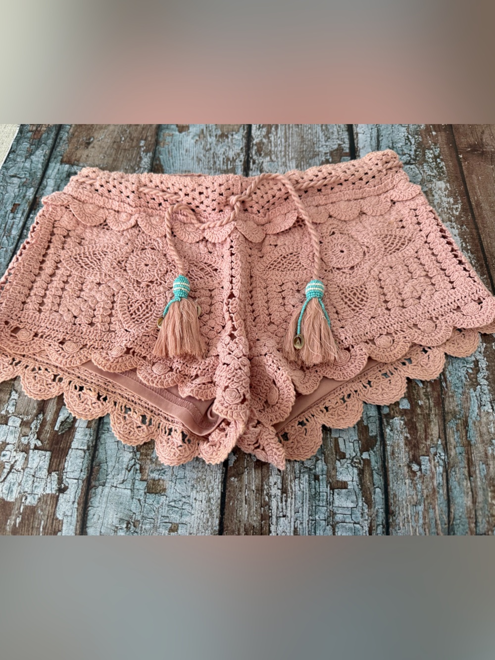 Surf Gypsy Pink Crochet Lace Beach Shorts medium